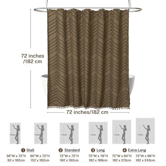 Siiluminisoy Boho Farmhouse Duschvorhang, gewebter Stoff, Khaki, 183 x 183 cm (72 x 72 Zoll), getuftet, Chevron, strukturiert, gestreift, modern, Farmhouse minimalistisch, Duschvorhang für Badezimmer