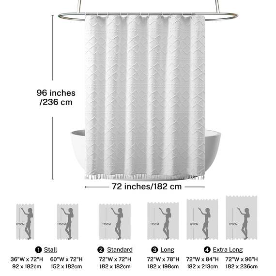 Siiluminisoy 240 x 200 Weißer Duschvorhang Stoff Boho Moderner Duschvorhang für das Badezimmer