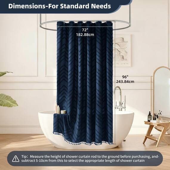 Siiluminisoy Extra langer Boho-Duschvorhang, marineblau, gewebter Stoff, 72 x 96 Zoll (183 x 244 cm), getuftet, gestreift, modern, schick, strukturierter Stoff, Duschvorhänge, minimalistisches