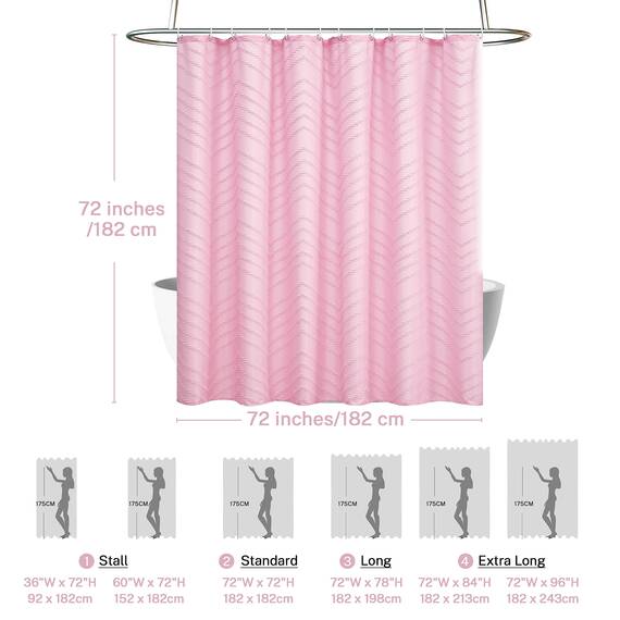 Siiluminisoy Duschvorhang, Boho-Stil, gewebter Stoff, rosa, niedlicher Duschvorhang, modern, Bauernhaus, strukturiert, getuftet, Chevron, gestreift, minimalistisch, 183 x 183 cm