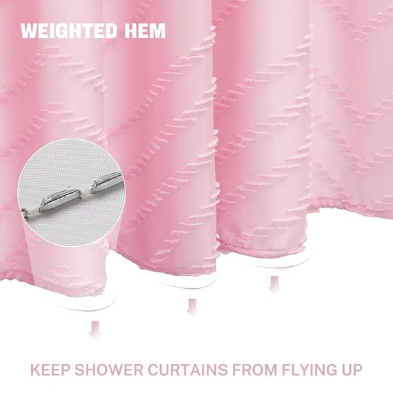Siiluminisoy Extra langer Boho-Duschvorhang, rosa gewebter Stoff, 198.1 cm, getufteter Chevron-Streifen, 183x198 cm, modern, schick, minimalistisch, niedlicher Duschvorhang für Badezimmer