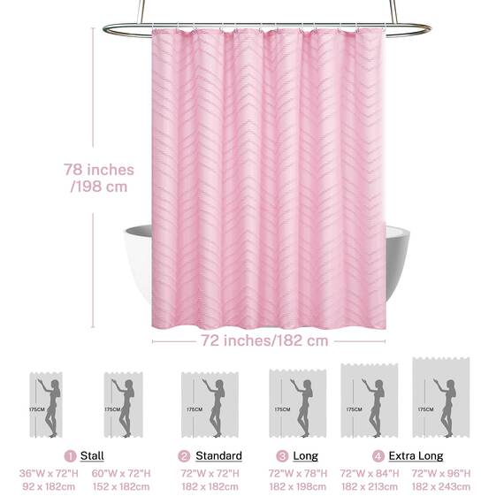 Siiluminisoy Extra langer Boho-Duschvorhang, rosa gewebter Stoff, 198.1 cm, getufteter Chevron-Streifen, 183x198 cm, modern, schick, minimalistisch, niedlicher Duschvorhang für Badezimmer