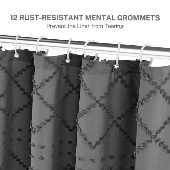 Boho Duschvorhang aus gewebtem Stoff, 183 x 183 cm, getuftet, Chevron-Streifen, Shabby-Chic-Stil, strukturiert, modernes Bauernhaus, minimalistisch, wasserabweisend, Vorhang-Set für Badezimmer,