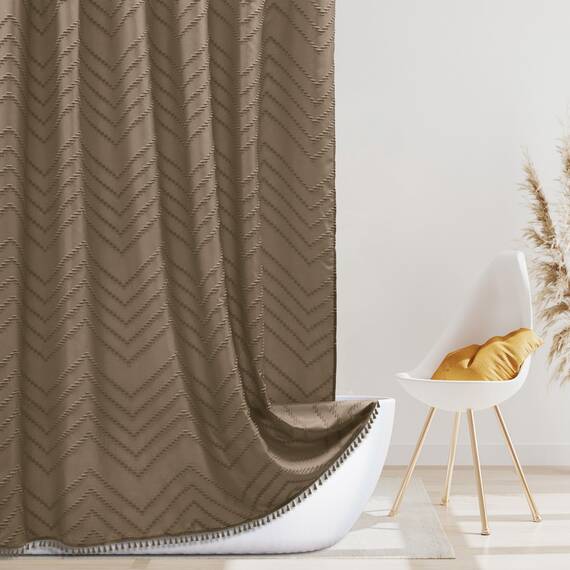 Siiluminisoy Boho Farmhouse Duschvorhang, gewebter Stoff, Khaki, 183 x 183 cm (72 x 72 Zoll), getuftet, Chevron, strukturiert, gestreift, modern, Farmhouse minimalistisch, Duschvorhang für Badezimmer