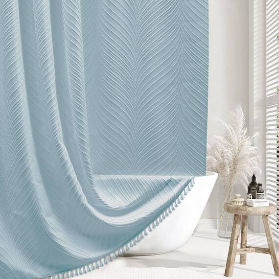 Siiluminisoy Duschvorhang aus gewebtem Boho-Gewebe, 72 x 72 cm, getuftete Blätter, strukturiert, gestreift, modern, Bauernhaus, minimalistischer Stoff, Duschvorhang für Badezimmer