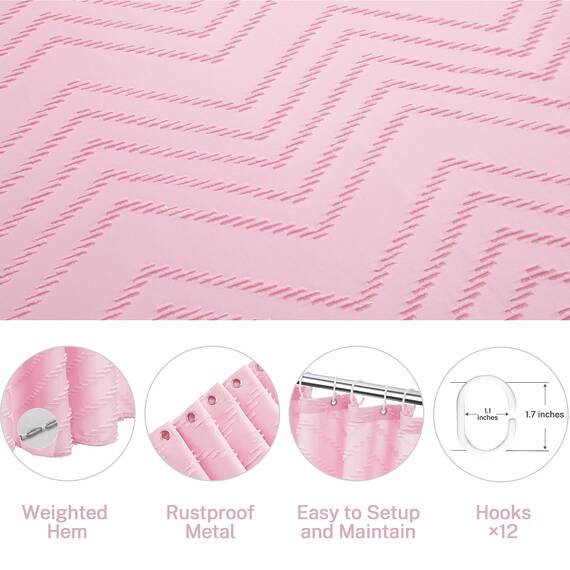 Siiluminisoy Duschvorhang, Boho-Stil, gewebter Stoff, rosa, niedlicher Duschvorhang, modern, Bauernhaus, strukturiert, getuftet, Chevron, gestreift, minimalistisch, 183 x 183 cm