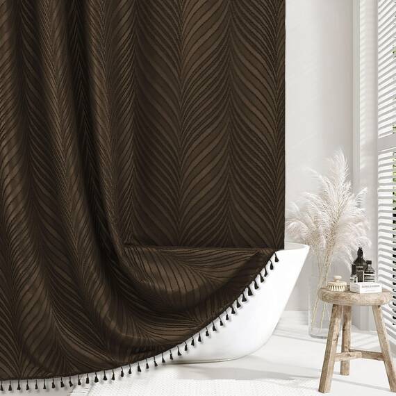 Siiluminisoy Brauner Boho-Duschvorhang aus gewebtem Stoff, 72 x 72 cm, getuftete Blätter, strukturiert, gestreift, modern, Bauernhaus, minimalistisches Tuch für Badezimmer