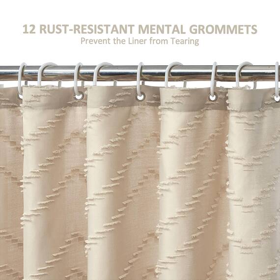 Siiluminisoy Extra Lange Bauernhaus Boho Chevron Duschvorhang, Gewebter Stoff 243,9 cm Beige Duschvorhang, 182,9 x 243,9, Gefranster Gestreifter, Moderner Schicker Strukturierter Duschvorhang-Set