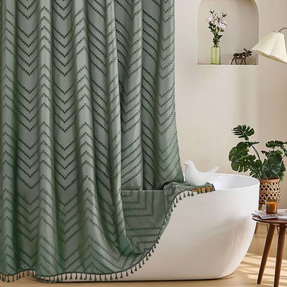 Siiluminisoy Sage Grün Duschvorhang Stoff Boho Duschvorhang, 180 x 200