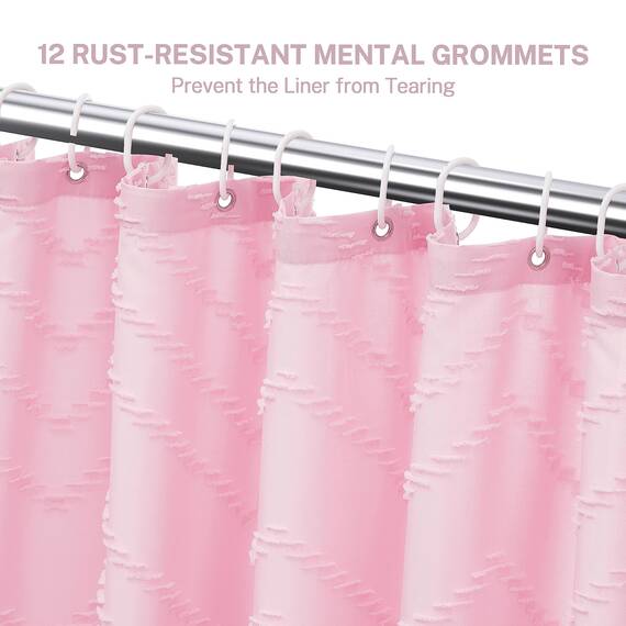 Siiluminisoy Extra langer Boho-Duschvorhang, rosa gewebter Stoff, 198.1 cm, getufteter Chevron-Streifen, 183x198 cm, modern, schick, minimalistisch, niedlicher Duschvorhang für Badezimmer