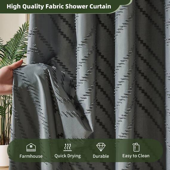 Siiluminisoy Extra langer grauer Boho-Duschvorhang mit Quaste, gewebter Stoff, 243,8 cm, getufteter Chevron-Streifen, 183,8 x 244,8 cm, modern, schick, strukturiert, minimalistisch, Badezimmer-Dusche