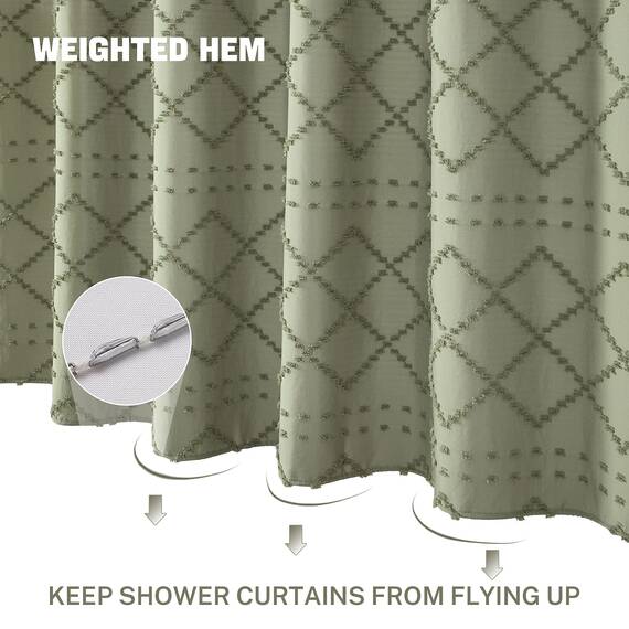 Siiluminisoy Extra Langer Boho-Duschvorhang, gewebter Stoff, niedlich, 244 cm, getuftet, Chevron, strukturiert, gestreift, modern, Bauernhaus, minimalistischer Stoff, Duschvorhang für Badezimmer
