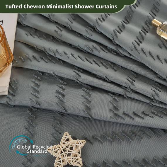 Siiluminisoy Extra langer grauer Boho-Duschvorhang mit Quaste, gewebter Stoff, 243,8 cm, getufteter Chevron-Streifen, 183,8 x 244,8 cm, modern, schick, strukturiert, minimalistisch, Badezimmer-Dusche
