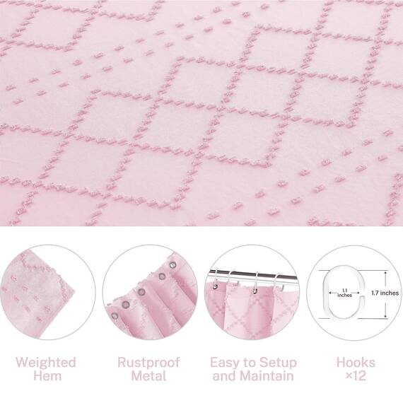 Siiluminisoy Boho Duschvorhang Rosa Gewebter Stoff Süßer Duschvorhang, 183 x 183 cm (72 x 72 Zoll) Gesteppter Chevron Texturierter Gestreifter Moderner Bauernhaus Minimalistischer Stoff Duschvorhang
