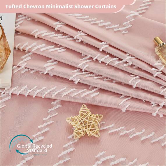 Extra langer rosa Boho-Duschvorhang mit weißer Quaste, gewebter Stoff, 213,4 cm, getufteter Chevron-Streifen, 72 x 84, modern, schick, strukturiert, minimalistisch, niedlicher Duschvorhang für