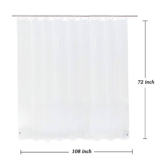 WellColor Extra breiter Duschvorhang-Einsatz 108 x 72 cm, wasserdicht, strapazierfähig, durchsichtig, Vinyl, für Bad und Badewanne, 18 Kunststoffhaken