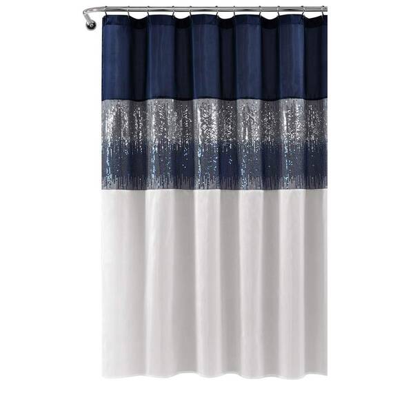 Lush Decor Duschvorhang, glitzernder Farbblock, Pailletten-Design, Moderne glamouröse Badezimmer-Dekoration (Nachthimmel, 182,9 x 182,9 cm)