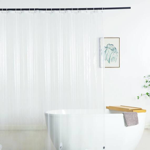 WellColor Extra breiter Duschvorhang-Einsatz 108 x 72 cm, wasserdicht, strapazierfähig, durchsichtig, Vinyl, für Bad und Badewanne, 18 Kunststoffhaken