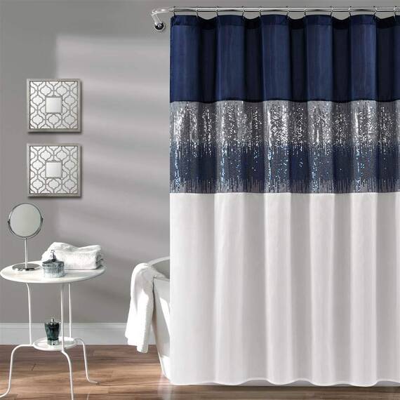 Lush Decor Duschvorhang, glitzernder Farbblock, Pailletten-Design, Moderne glamouröse Badezimmer-Dekoration (Nachthimmel, 182,9 x 182,9 cm)