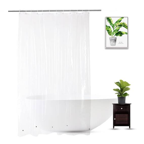 WellColor Duschvorhang-Auskleidung, PEVA, wasserdicht, beschwert, extra lang, transparent, 213,4 cm Länge, mit 3 Magneten und 12 Ösen, 182,9 x 213,4 cm