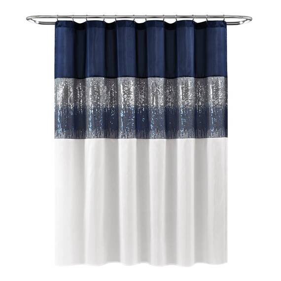 Lush Decor Duschvorhang, glitzernder Farbblock, Pailletten-Design, Moderne glamouröse Badezimmer-Dekoration (Nachthimmel, 182,9 x 182,9 cm)