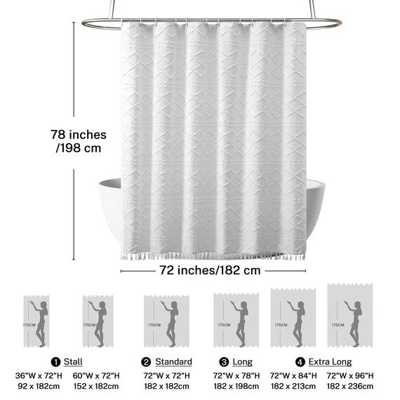 Siiluminisoy 180 x 200 Duschvorhang Stoff Boho Weißer Moderner Duschvorhang für das Badezimmer