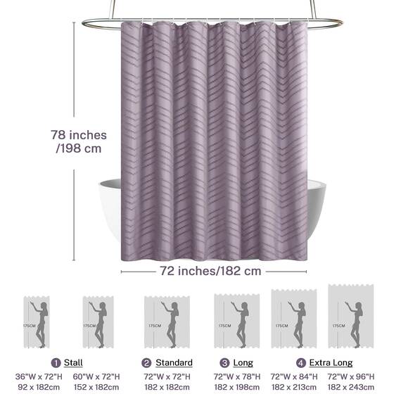 Siiluminisoy Extra langer Boho-Duschvorhang Lila gewebter Stoff 198 cm Duschvorhang, getuftet Chevron gestreift, 183 x 198 cm, modern schick strukturiert minimalistisch süß Duschvorhang für Badezimmer