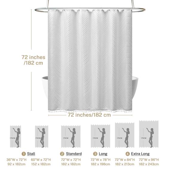 Siiluminisoy Weißer Boho-Duschvorhangstoff, 182,9 x 182,9 cm, weißer Stoff-Duschvorhang mit 12 C-Haken, elegant, niedlich, strukturiert, Badezimmer-Duschvorhänge, Boho-Chic