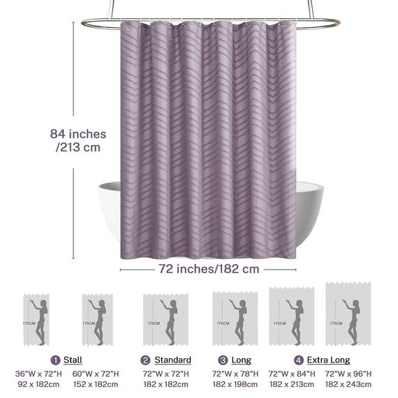 Siiluminisoy Extra langer Boho-Duschvorhang - Violetter gewebter Stoff, 183 x 213 cm, getuftet Chevron gestreift, modern schick strukturiert minimalistisch