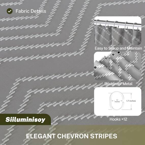 Siiluminisoy Boho Duschvorhang mit Quaste, gewebter Stoff, grau, 72 x 72 cm, modern, Bauernhaus, strukturiert, getuftet, Chevron, gestreift, minimalistisch, Badezimmer-Duschvorhang-Set mit Haken