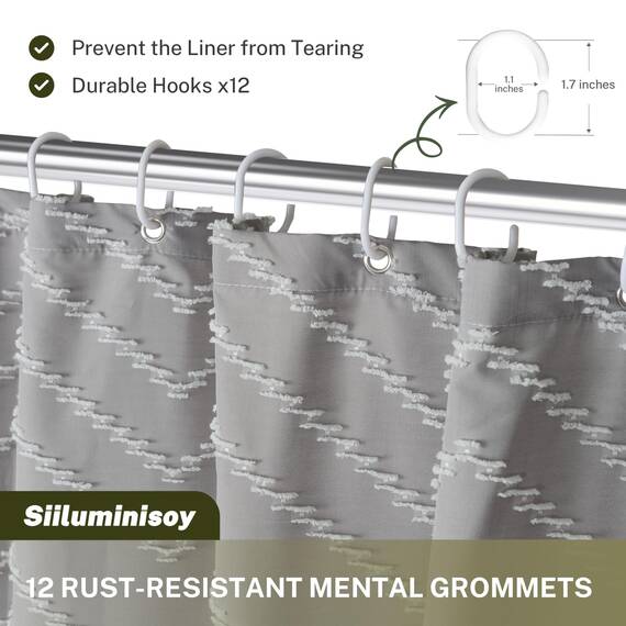 Siiluminisoy Extra langer grauer Boho-Duschvorhang mit Quaste, gewebter Stoff, 213,4 cm, getufteter Chevron-Streifen, 183,4 x 213,4 cm, modern, schick, strukturiert, minimalistisch, Badezimmer-Dusche