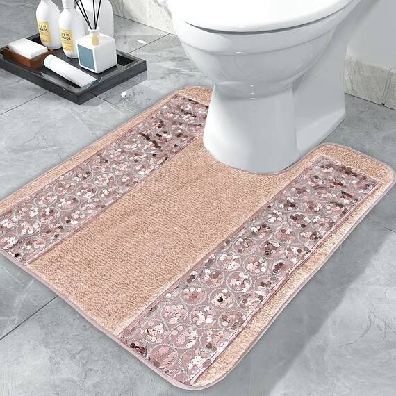 Popular Bath Sinatra Contour Bath Silver Modern Classic Bath Accessories Decorative Beautiful Hollywood Design Bathroom Accessories, Contour Rug Size 53.3 cm x 61.0 cm, Blush