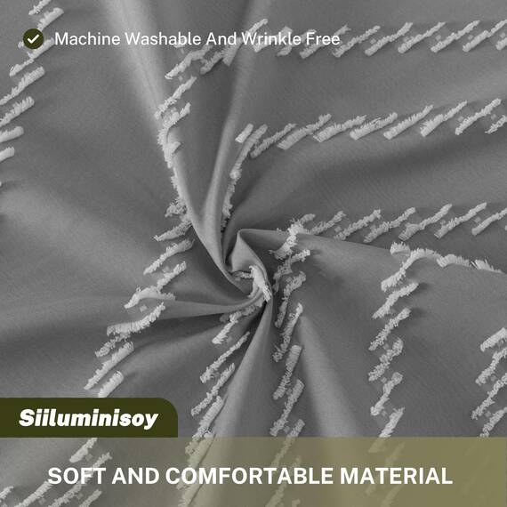 Siiluminisoy Boho Duschvorhang mit Quaste, gewebter Stoff, grau, 72 x 72 cm, modern, Bauernhaus, strukturiert, getuftet, Chevron, gestreift, minimalistisch, Badezimmer-Duschvorhang-Set mit Haken