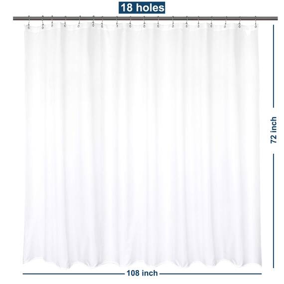 Barossa Design Waterproof Extra Wide Fabric Shower Curtain Liner 108" W x 72" H - Hotel Quality, Machine Washable, White Shower Liner for Bath Tub, 108x72