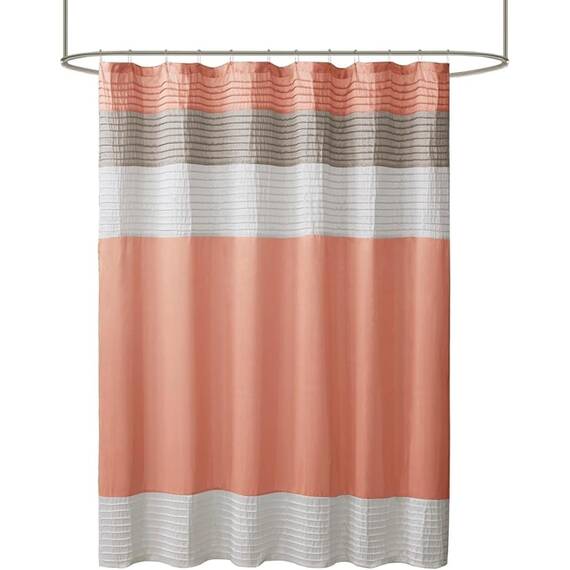 Madison Park Amherst Badezimmer-Duschvorhang, Kunstseide, gestreift, modern, Mikrofaser, 183 x 183 cm, Koralle