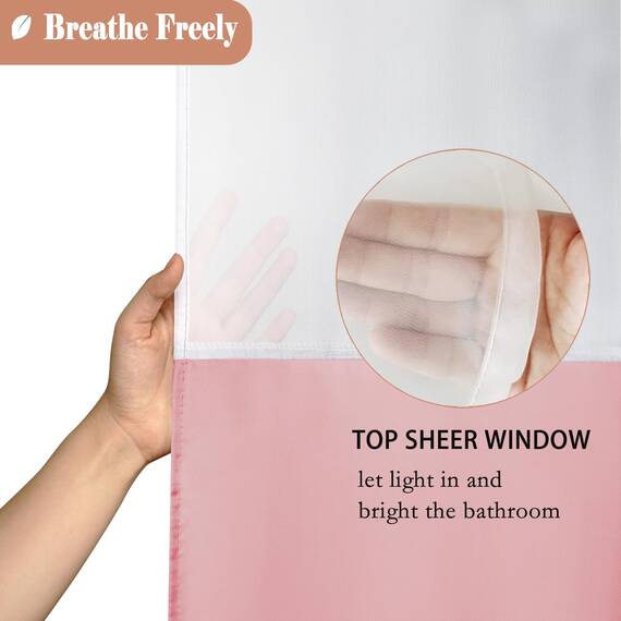 UFRIDAY Duschvorhang, dekorativer Polyesterstoff, Duschvorhang für Badezimmer, mit durchsichtigem Fenster, 183 x 183 cm, für Mädchen, Damen, Hellrosa