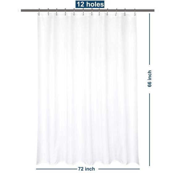 Barossa Design Waterproof Fabric Short Shower Curtain Liner 72" W x 66" H - Hotel Quality, Machine Washable, White Shower Liner for Bath Tub, 72x66