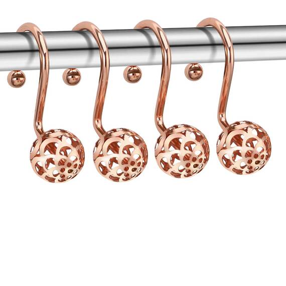CHICTIE Duschvorhanghaken, Rotgold, 12 Stück, dekorative Duschvorhanghaken, Metall, rostfreie Duschringe für Badezimmer