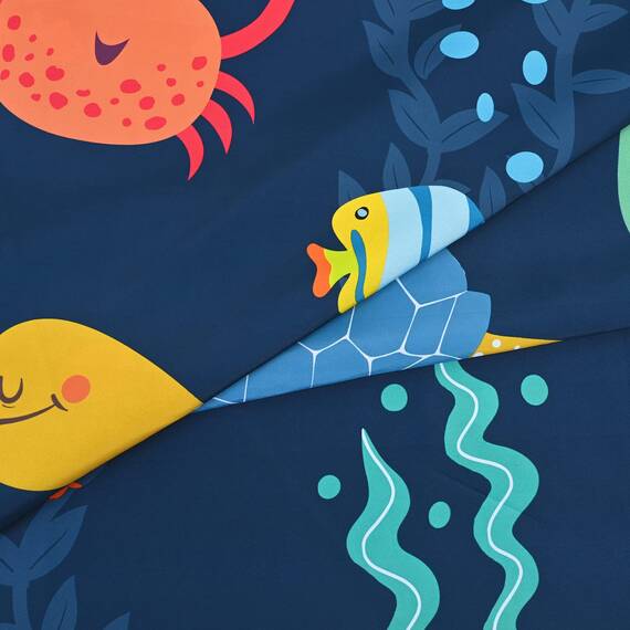 RosieLily Kinder-Duschvorhang für Badezimmer, Cartoon-Meeres-Ozean-Tier-Duschvorhang mit Delfin, Ozeanfisch-Duschvorhänge-Set mit 12 Haken, wasserdicht, cooler Duschvorhang, 183 cm B x 183 cm H
