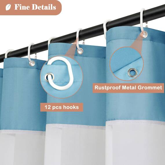 UFRIDAY Extra langer Duschvorhang mit durchsichtigem Fenster, 182,9 x 213,4 cm, Stoff-Duschvorhang für Badezimmer und Badewannen, maschinenwaschbar, Hotelqualität, Hellblau