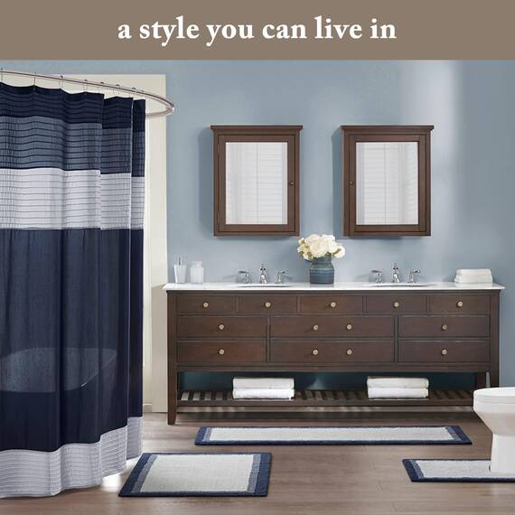 Madison Park Amherst Badezimmer-Duschvorhang, Kunstseide, gestreift, modern, Mikrofaser, 183 x 183 cm, Natur