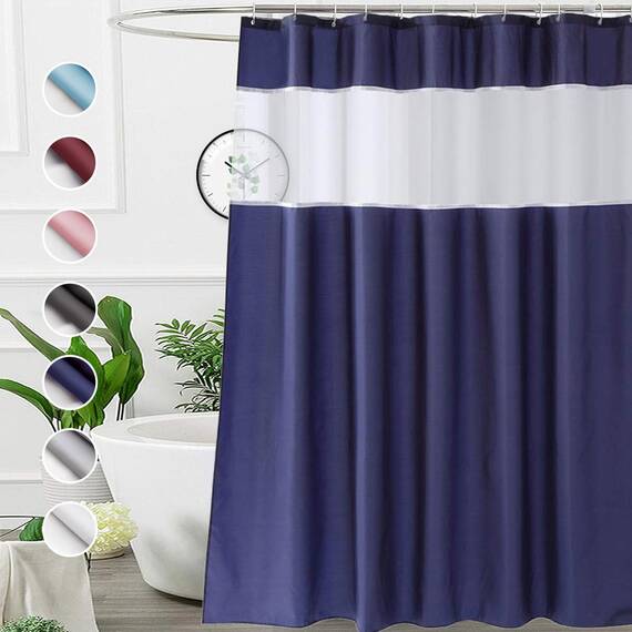 UFRIDAY Hellblauer Stall-Duschvorhang, 91,4 x 183,9 cm, Stoff-Duschvorhang mit Fenstereinlage, maschinenwaschbar, wasserabweisend