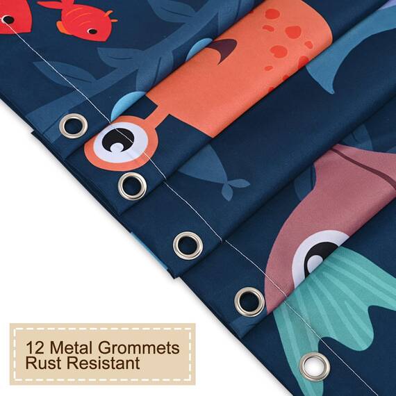 RosieLily Kinder-Duschvorhang für Badezimmer, Cartoon-Meeres-Ozean-Tier-Duschvorhang mit Delfin, Ozeanfisch-Duschvorhänge-Set mit 12 Haken, wasserdicht, cooler Duschvorhang, 183 cm B x 183 cm H