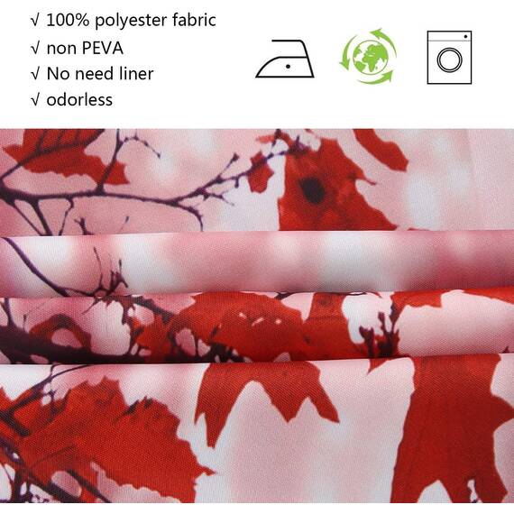 Stacy Fay Baum Duschvorhang, ein einsamer Baum mit roten Blättern auf einem abstrakten Waldhintergrund, Stoff Badezimmer Dekor Set mit Haken, 183 x 183 cm, Rosa / Rot