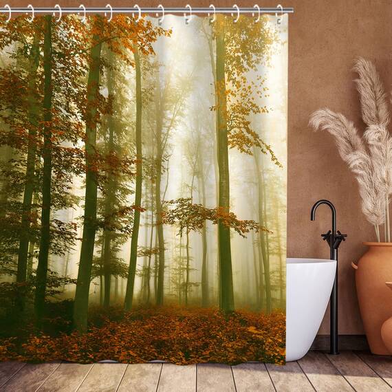 RosieLily Herbst-Duschvorhang, Herbstwald, Natur-Thema, Bernstein, 183 x 183 cm (B x H), Badezimmer-Dekor
