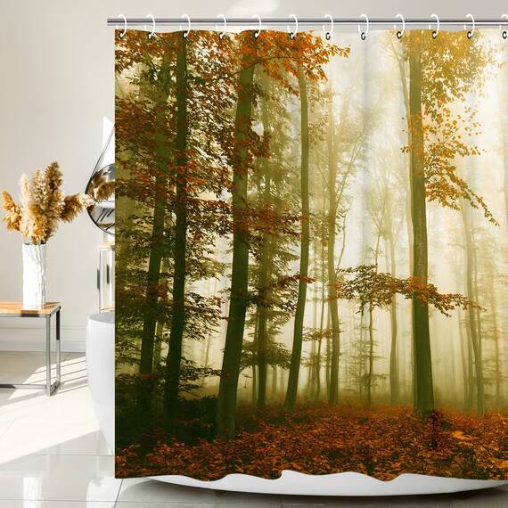 RosieLily Herbst-Duschvorhang, Herbstwald, Natur-Thema, Bernstein, 183 x 183 cm (B x H), Badezimmer-Dekor