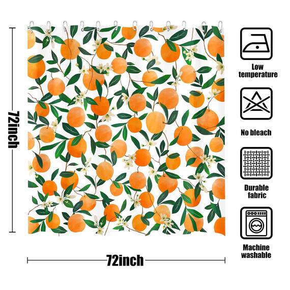 Lifeel Orange Duschvorhänge, Allover Fruits Duschvorhang Rund Zitrusmuster Design Wasserdicht Stoff Badezimmer Duschvorhang Set mit 12 Haken, Orange Grün
