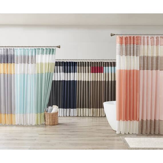 Madison Park Amherst Badezimmer-Duschvorhang, Kunstseide, gestreift, modern, Mikrofaser, 183 x 183 cm, Koralle
