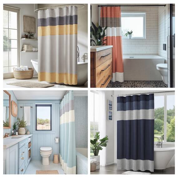 Madison Park Amherst Badezimmer-Duschvorhang, Kunstseide, gestreift, modern, Mikrofaser, 183 x 183 cm, Natur