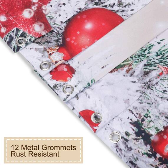 RosieLily Weihnachts-Duschvorhänge für Badezimmer, Weihnachten, Duschvorhänge, roter Weihnachtsstoff, Badezimmer-Set mit Haken, rote silberne Kugeln, Frohe Weihnachten, Urlaub, 182.9 cm Bx182.9 cm H